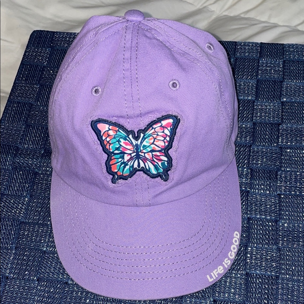 Life Is Good Cap Purple Butterfly and Blue Logo Hats with peace sign . - Picture 8 of 8